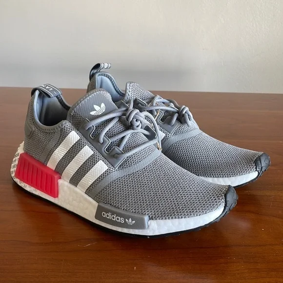 Adidas NMD R1 Grey/Red/White 'Grey Vivid Red' Boost Sneakers [GY4874]